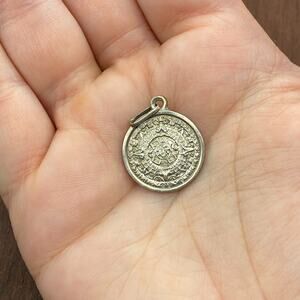 Vintage 925 Sterling Silver Aztec Mayan Calendar Mexico Pendant Bracelet Charm